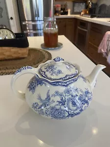 Vintage Bristol Blue Crown Ducal England Teapot Lid Floral Flowers Transferware - Picture 1 of 3