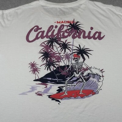 Camisa de Surf Adulto Extra Grande Blanca Malibú California Surfer Esqueleto Océano Foto 1 de 4