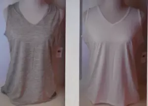 32 Degrees Cool V-Neck Tank Top Women Grey Stripe/White 2 Pack Large - Picture 1 of 9