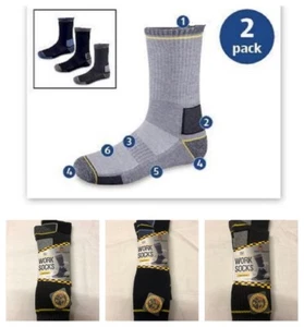 Workwear Mens Work Socks Reinforced Heel & Toe - Cushioned  2 x Pairs Size 4-11 - Picture 1 of 11