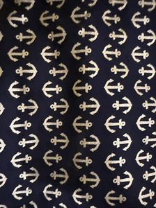 Waverly 1 Yard Navy Blue And Silver Anchor Pattern Fabric Ocean Sea Nautical - Picture 1 of 3