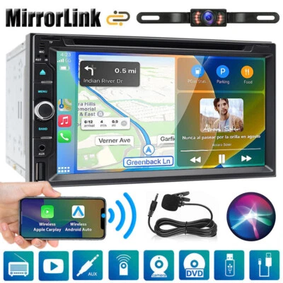 Apple CarPlay Double Din 7" Car Stereo Android Auto Radio Bluetooth DVD Player - Image 1 of 4
