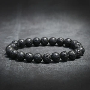 Classic Black Lava Rock Stone 8mm Round Beaded Yoga Diffuser Bracelet Men Women - Picture 1 of 11