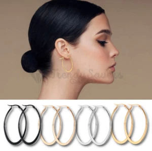 Hypoallergenic Stainless Steel Oval Hollow Hoop Drop Dangle Fashion Earrings - Picture 1 of 52