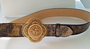 CHICO BELT with stunning Buckle brown Genuine Leather Size MEDIUM - Picture 1 of 6