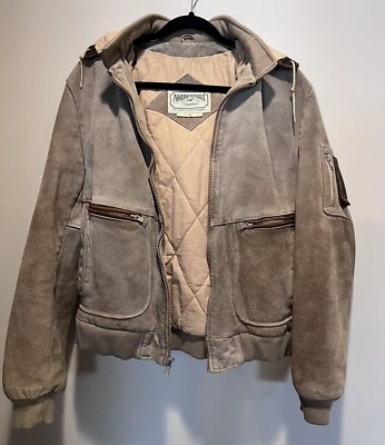 1990's American Eagle Outfitters Mens Bomber Leather Jacket With Hood Size 44 - Image 1 of 4