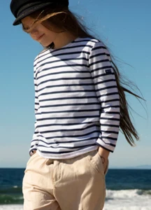 Saint James L'atelier White Blue Striped Breton Top Unisex Kids Size 10 yrs - Picture 1 of 8