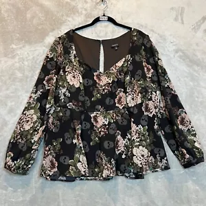 Torrid Skull Floral Peplum Sweetheart Crepe Blouse Long Sleeve Top Size 2 - Picture 1 of 11