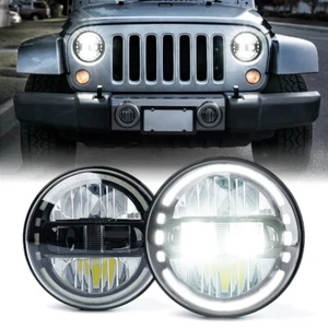 2x 7"Inch Round Halo LED Headlights Hi/Lo for Jeep Wrangler JK LJ TJ 1997-2017 - Bild 1 von 7