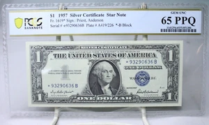 1957 $1 Silver Certificate ''Star Note'' Fr.1619* PCGS 65PPQ No Comment #0636 - Picture 1 of 2