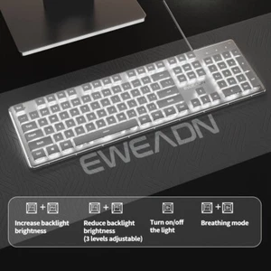 Full Size USB Wired Gaming Keyboard Backlit With Silent 104Keys For PC Mac White - Picture 1 of 26