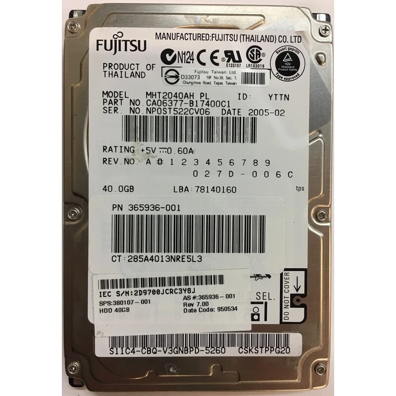 365936-001 - HP 40GB 4200 RPM IDE 2.5" HDD - Image 1 of 1
