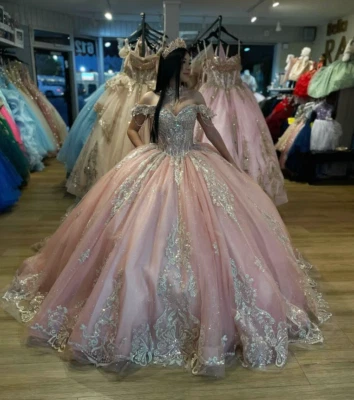 Luxury Pink Quinceanera Dresses with Big Bow Sweet 15 16 Prom Party Ball Gowns - Image 1 of 4