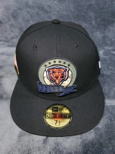 NEW ERA 59 FIFTY 5950 NFL CHICAGO BEARS SALUTE SERVC MENS FITTED HAT BLACK 7 1/2 - Picture 1 of 7
