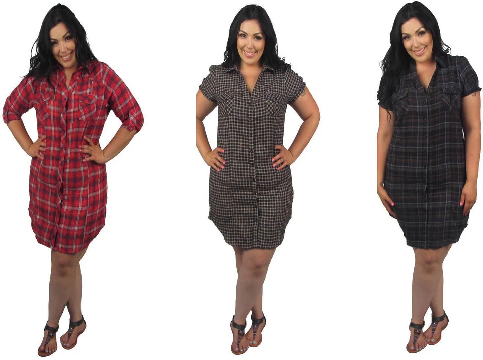 1X 2X 3X RED PLAID OR BLUE PLAID OR BLACK CHECKER rockabilly DRESS TOP - Image 1 of 1