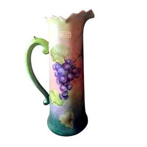 Jean Pouyat JPL Limoges 15" handbemalter Ewer Krug grüne Trauben Frankreich signiert - Bild 1 von 12