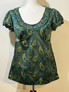 Ann Taylor Loft Small Bluse Shirt Oberteil türkis grün Paisley Kurzarm - Bild 1 von 11