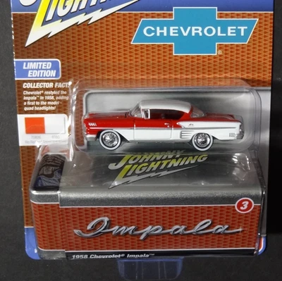JOHNNY LIGHTNING  - RED / WHITE - 1958 CHEVY IMPALA - TIN VERSION A - Image 1 of 2