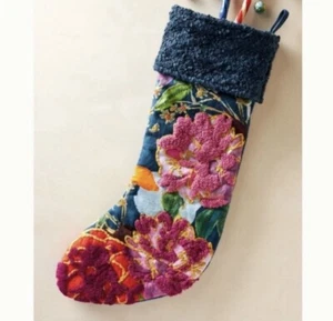 Calza natalizia Anthropologie Nori ricamata floreale con perline colorata nuova senza etichette - Foto 1 di 8