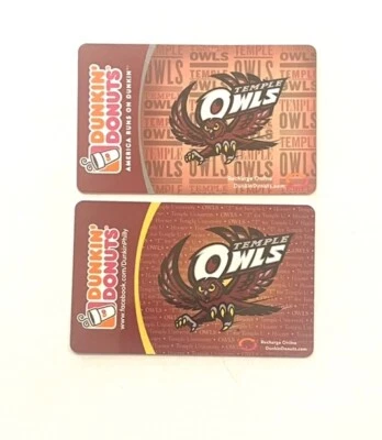 2011-12 Dunkin Donuts Gift Card. TEMPLE  UNIVERSITY. Set of 2. Mint. W/W ship - Image 1 of 2