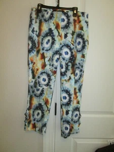 NWT * WOMEN'S INSIGHT TYE DYE SANTA FE BLUE DYE CROP PANTS * SZ 6 PULL ON - Picture 1 of 4