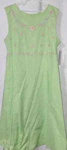 Bonnie Jean Girls Sz 16 Dress Green Sleeveless Embroidered Flowers Back Zip NWT - Picture 1 of 11