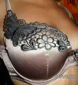 New Karen Millen Silk Satin 94% Lace Padded Underwired Balcony Bra Taupe Eu 80D - Picture 1 of 11