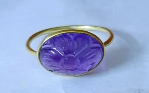 Natural Amethyst Carving Gemstone 925 Sterling Silver Handmade Ring Best Gift - Picture 1 of 4