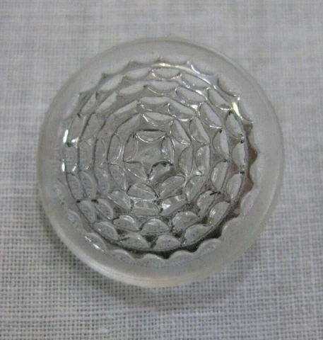 Large Clear Glass Button With Silver Pattern Vintage Antique Cover