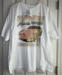 NWT Mens XL Rue 21 Graphic Distressed T-Shirt Mustang - Picture 1 of 3