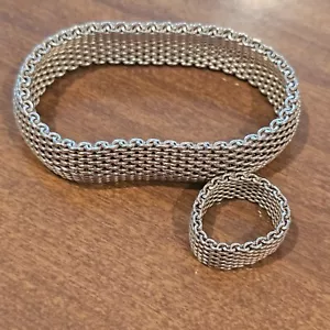 Tiffany & Co Sterling Silber Mesh Weave Woven Armband & Ring mit Original Tasche Box - Bild 1 von 7