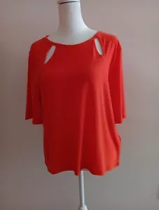 DKNY Women's Sport Cut-Out Short Sleeve T-Shirt Bright Orange Size Large - Picture 1 of 3