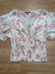 Guess Women's Floral Corset Short Sleeve Blouse, Small - Picture 1 of 5