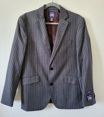 New The Savile Row Hoxton Notch Lapel Chalk Stripe Suit In Gray Size 38S - Image 1 of 4