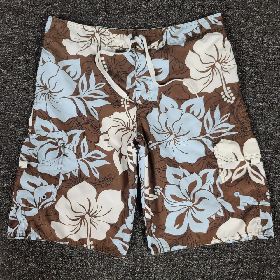 Baús de natação Hang Ten meninos grandes 14/16 forrado floral bolso de carga praia surf - Imagem 1 de 4