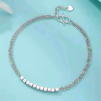 Pure Platinum 950 Chain Women Square Beads Double O Link Bracelet 4.14g/6.7inch - Image 1 of 4