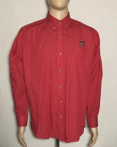 Antigua Herren Texas Tech Button Down Hemd Langarm Rot Weiß Kariert Medium - Bild 1 von 10