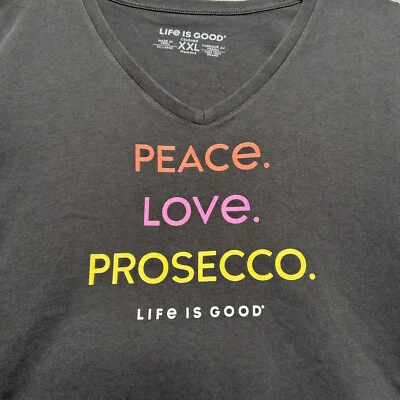 Life Is Good Shirt Womens XXL Black Crusher Tee Peace Love Wine Comfy Fun Top - Image 1 of 4