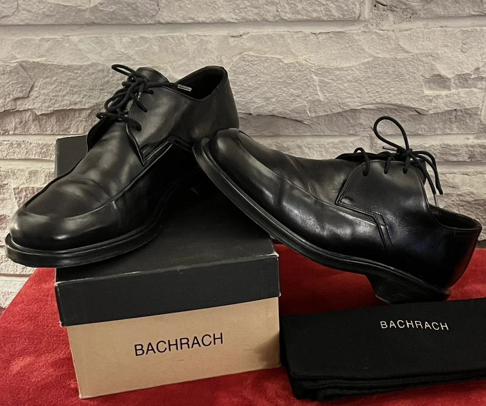 Bachrach ~ Nardo-Black Leather, Size 8 1/2 D~Made in Italy With Box & Dust Bags - Image 1 of 4