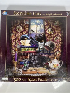 Sunsout STORYTIME CATS 500 pc Jigsaw Puzzle COMPLETE Library BRIGID ASHWOOD - Picture 1 of 6