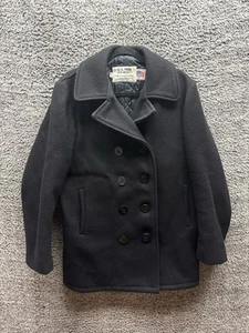 Schott NYC US 740N Double Breasted Long Sleeve Pea Jacket Black Mens Size 36 - Picture 1 of 12