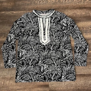 Bellisima By Kim Gravel Cabana maglia orlo palmo tunica donna grande nera multi - Foto 1 di 10