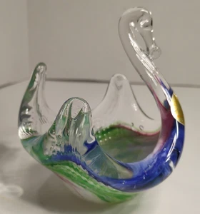 Cristalería de Murano multicolor verde azul remolino soplado a mano arte vidrio cisne - Imagen 1 de 7