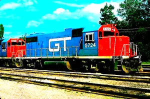 ORIGINAL KODACHROME SLIDE GRAND TRUNK GP38-2 #5724 BATTLE CREEK, MI 25. AUGUST 1993 - Bild 1 von 1