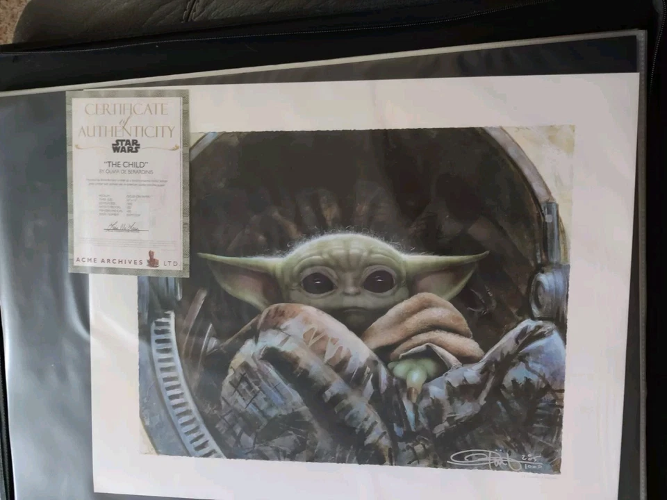 Impresión artística The Child Baby Yoda de Olivia De Berardini Star Wars Sideshow 285/1000 Foto 1 de 3