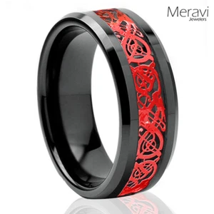 🔥 Nuevo Anillo Rojo Celta Dragón Negro Carburo de Tungsteno Joyería Hombres Alianza de Boda - Imagen 1 de 45
