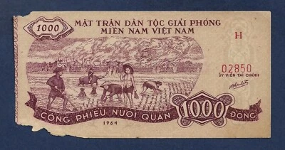 (DN) Vietnam War Viet Cong 1000 Dong 1964 Rare Genuine - Image 1 of 2