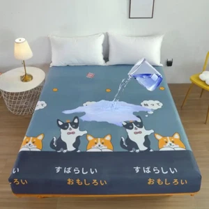 Kuup Waterproof Polyester Fitted Sheet Cartoon Design Elastic Band King Size - Picture 1 of 21