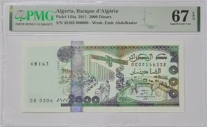 2011 ALGERIA 2000 DINARS PMG67 EPQ SUPERB GEM UNC {P-144a} - Picture 1 of 4
