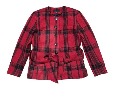 Jones New York Wool Blazer Women Size 4 Single Button Suit Jacket Belt Red Black - Image 1 of 4